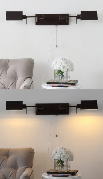 Arlo Farmhouse Industrial Single Swing Arm Plug-In or Hardwired Iron LED Wall Sconce with Pull-Chain
